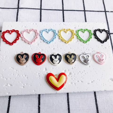 DIY Alloy Heart Pendant Charms Cute Hollow Heart Rabbit Shape Painted For Necklace Bracelet Jewelry Making Accessories