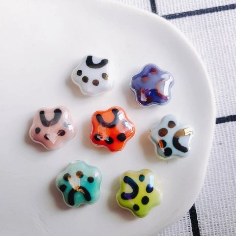 Cute Star Shape Ceramic Cat Paw Pendants Hand Painted Glazed Beads DIY Jewelry Accessories For Bracelet Necklace Making