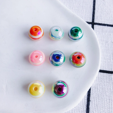 Acrylic Multicolor Aurora Bubble Beads Striped Lollipop Style Loose Beads Electroplated DIY Jewelry Accessories KP5330