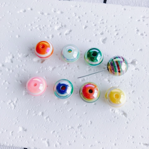 Acrylic Multicolor Aurora Bubble Beads Striped Lollipop Style Loose Beads Electroplated DIY Jewelry Accessories KP5330