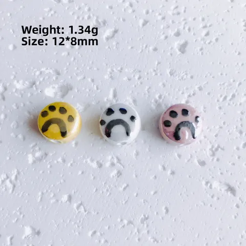 Hand Painted Ceramic Cat Paw Round Flat Beads For DIY Jewelry Making Bracelet Necklace Cute Handmade Spacers Accessories