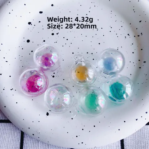 Iridescent Transparent Bubble Glass Ball Pendants Colorful Blown Glass Water Ball Charms With Loop For DIY Jewelry Making Accessories