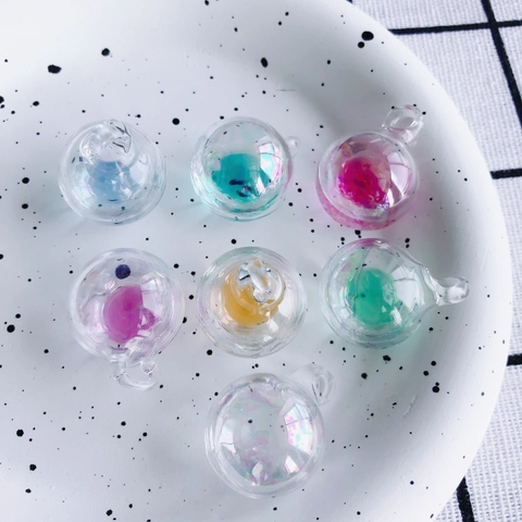 Iridescent Transparent Bubble Glass Ball Pendants Colorful Blown Glass Water Ball Charms With Loop For DIY Jewelry Making Accessories