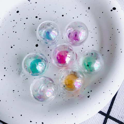 Iridescent Transparent Bubble Glass Ball Pendants Colorful Blown Glass Water Ball Charms With Loop For DIY Jewelry Making Accessories