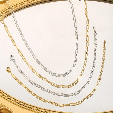 Titanstahl Büroklammerkette Halskette Armband Set 18K Vergoldet Geometrisch Schlüsselbeinkette Hip Hop Schmuck Für Damen