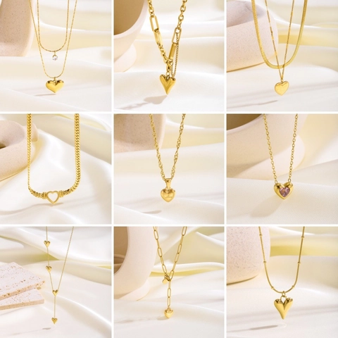 Mode Edelstahl Herz Anhänger Halskette Für Damen Gold Überzogene Doppelschicht Strass Love You Schlüsselbein Kette Schmuck