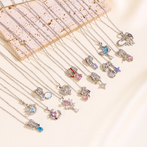 Mode Kupfer Strass Stern Herz Anhänger Halskette Für Damen Elegante Stahlfarbe Künstliche Perle Halskette Schmuck Geschenk