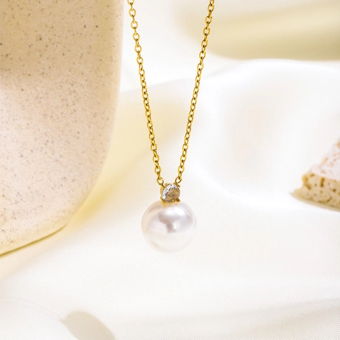 Vintage Stainless Steel Artificial Pearl Rhinestone Necklace Earrings Set Elegant Four-Claw Jewelry For Women Daily Party
