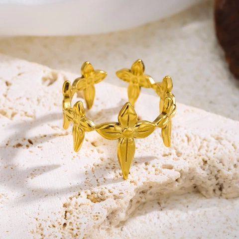 Edelstahl Offene Ringe Für Damen Vergoldet Herz Blume Schmetterling Künstliche Perle Strass Eingelegt Verstellbarer Ring