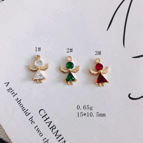 Angel Shape Zirconia Pendants Gold Plated Copper Mini Angel Fairy Wings Charms For DIY Necklace Bracelet Earring Making Jewelry Accessories