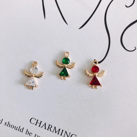Angel Shape Zirconia Pendants Gold Plated Copper Mini Angel Fairy Wings Charms For DIY Necklace Bracelet Earring Making Jewelry Accessories