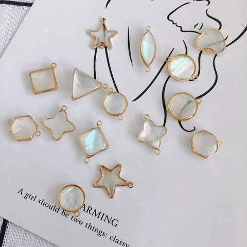Pendentifs de Bijoux DIY Coquillage Nacre Connecteurs Géométriques Alliage Plaqués Or Breloques pour Boucles d'Oreilles Collier Étoile Cœur Formes Rondes Accessoires