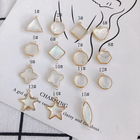 Pendentifs de Bijoux DIY Coquillage Nacre Connecteurs Géométriques Alliage Plaqués Or Breloques pour Boucles d'Oreilles Collier Étoile Cœur Formes Rondes Accessoires