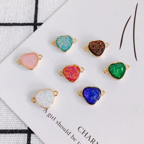 Copper Gold Plated Resin Glitter Heart Charms Connectors For DIY Jewelry Making Bracelet Necklace Women Fashion Accessories