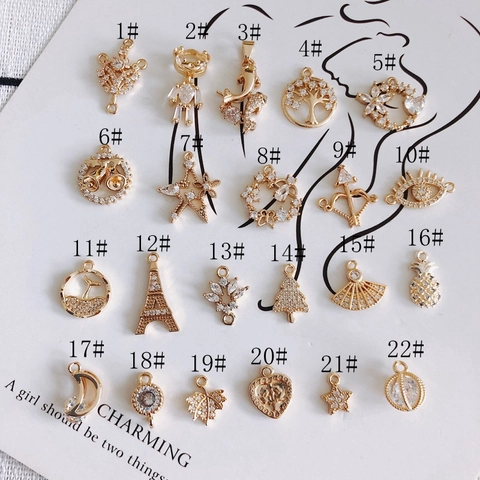 Copper Gold Plated Zirconia DIY Pendant Charms Bear Pineapple Star Heart Life Tree Jewelry Making Accessories For Necklace