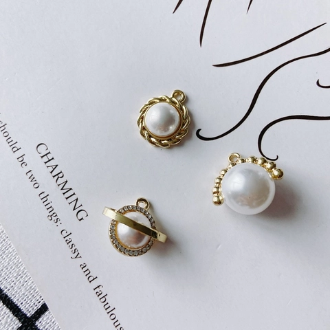 Alloy Gold Plated Faux Artificial Pearl Pendants Rhinestone Saturn Round Charms For DIY Jewelry Making Earrings Necklace Accessories