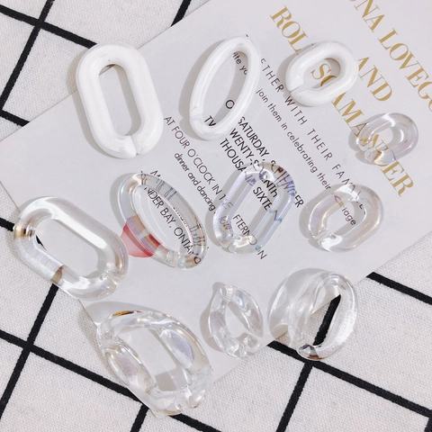 Acrylic Iridescent Open Oval Pendant DIY Jewelry Accessories Creamy White Transparent Resin Link Ring For Necklace Making