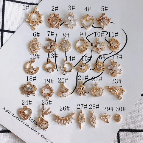 Exquisite DIY Gold Plated Copper Pendants With Zirconia For Necklace Earring Making Hollow Heart Star Flower Snow Jewelry Accessories