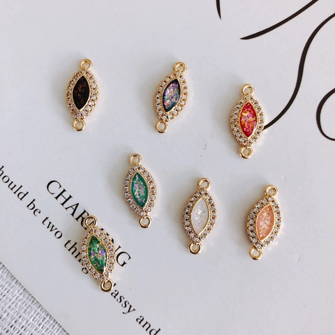 Marquise Sequin Resin Copper Gold Plated Double Loop Connector Charms With Inlaid Rhinestone For Earring Necklace Jewelry Making