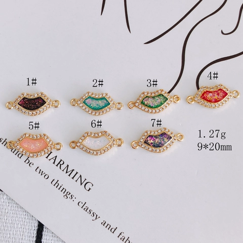 Lip Shape Copper Pendant Colorful Resin With Zirconia Inlaid Jewelry Making DIY Necklace Bracelet Connector Accessory For Women