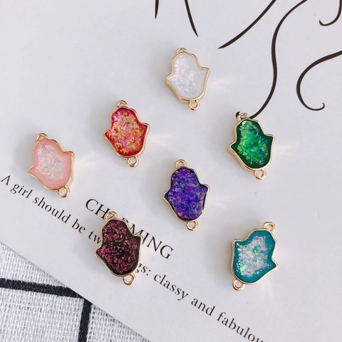 Hand Van Fatima Connectoren Voor Sieraden Maken Koper Hars Bladgoud Charmes Hangers Voor DIY Ketting Armband Maken Vrouwen Mode Accessoires