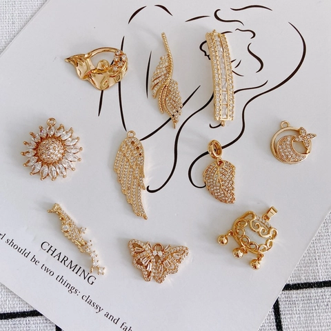 Copper Zirconia DIY Pendant Accessories For Jewelry Making Sunflowers Wings Fox Patterns Inlaid Electroplated Charms Findings