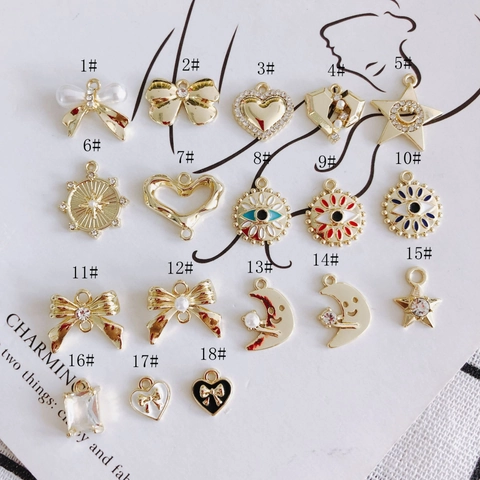 Vintage Alloy DIY Jewelry Making Charms Bow Heart Moon Evil Eye Star Pendants With Rhinestone Artificial Pearl For Necklace Earrings