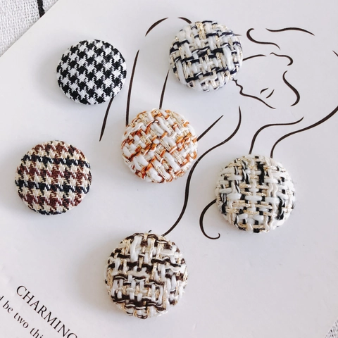 Boutons Recouverts de Tissu Tweed Pied-de-Poule Ronds Vintage pour Couture DIY Manteau Pull Bijoux Accessoires