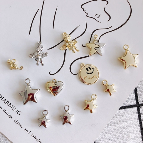 DIY Legierung Galvanisiert Schmuckzubehör Stern Herz Engel Katze Smiley Gesicht Anhänger Gold Silber DIY Charms Damen