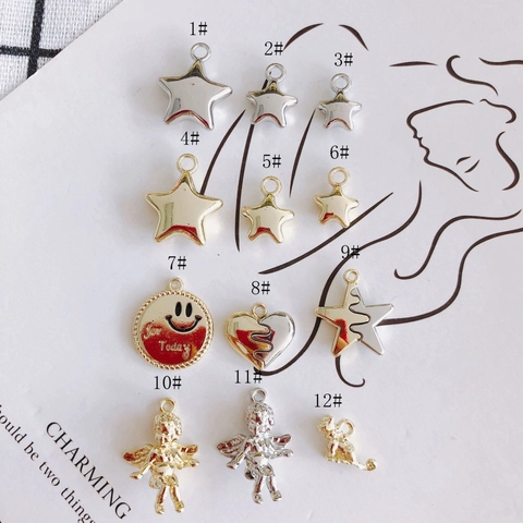 DIY Legierung Galvanisiert Schmuckzubehör Stern Herz Engel Katze Smiley Gesicht Anhänger Gold Silber DIY Charms Damen