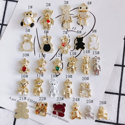 DIY Jewelry Accessories Alloy Bear Robot Charms Gold Silver Plated Enamel Artificial Pearl Rhinestone Pendants For Handmade Making