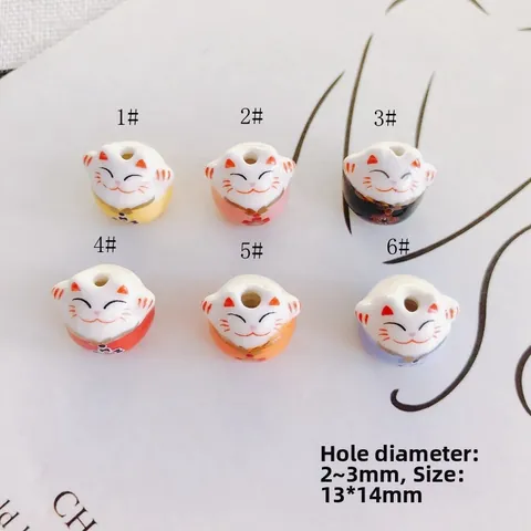 Handmade Ceramic Lucky Cat Loose Beads DIY Jewelry Accessories Maneki Neko Porcelain Beads For Bracelet Making Floral Pattern