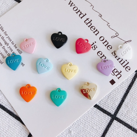Minimalist Alloy Painted Heart Shape LOVE Letter Pendants Colorful Sweet Romantic Jewelry Making Charms For Necklace Bracelet DIY Craft