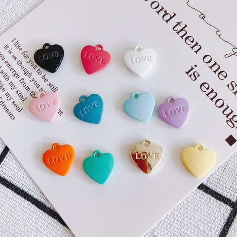 Minimalist Alloy Painted Heart Shape LOVE Letter Pendants Colorful Sweet Romantic Jewelry Making Charms For Necklace Bracelet DIY Craft