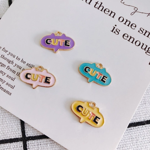 Cute Letter CUTE Alloy Enameled Pendant Speech Bubble Shape Drip Oil Jewelry Charms For DIY Necklace Bracelet Making Accessory