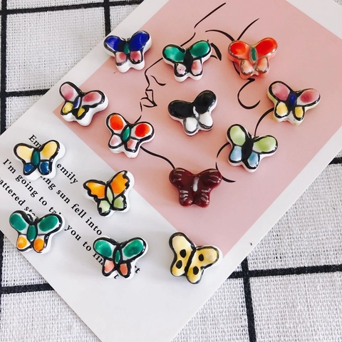 Handmade Butterfly Ceramic Beads DIY Jewelry Making Accessories Colorful Glazed Animal Pattern Beads For Bracelets Necklace Earring Material