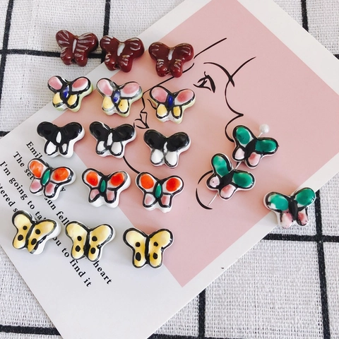 Handmade Butterfly Ceramic Beads DIY Jewelry Making Accessories Colorful Glazed Animal Pattern Beads For Bracelets Necklace Earring Material