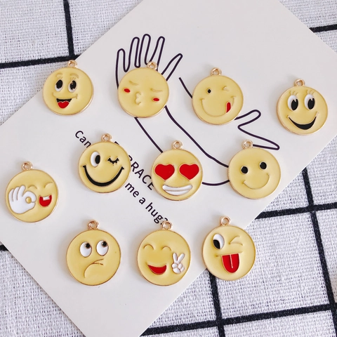 Accessori per Gioielli Fai da Te Commercio All'ingrosso Divertente Umoristico Emoji Espressione Giallo Lega Goccia D'olio Ciondolo Tondo Materiale