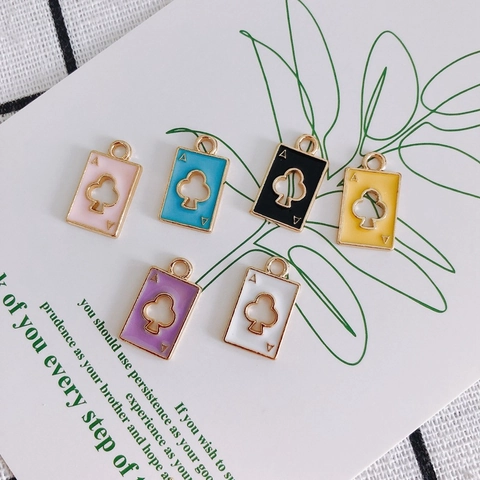 Breloques en Alliage Émaillé As de Trèfle Carte à Jouer Pendentif Ajouré pour Collier Bracelet Bijoux DIY Accessoire