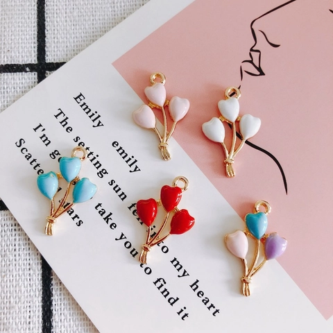 Alloy Drip Oil Heart Balloon Pendants Enamel Flower Charms For DIY Necklace Earrings Jewelry Making Material Accessories