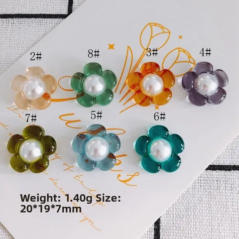 Hars Transparante Bloem Flatback Charms Met Kunstparelmoer Centrum DIY Sieraden Maken Haarspeld Accessoires Bloemen Patches