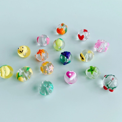 Perles en Verre de Fleurs de Fruits Vintage Peintes à la Main Perles d'Espacement Lampwork Colorées pour la Fabrication de Bijoux DIY