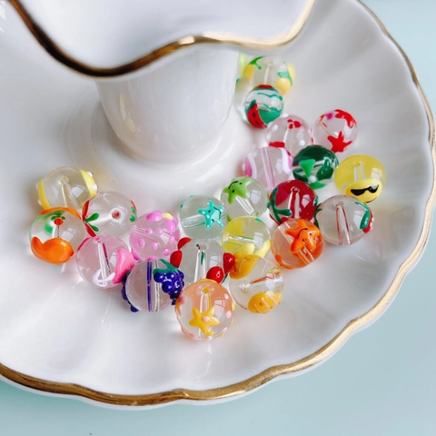 Perles en Verre de Fleurs de Fruits Vintage Peintes à la Main Perles d'Espacement Lampwork Colorées pour la Fabrication de Bijoux DIY