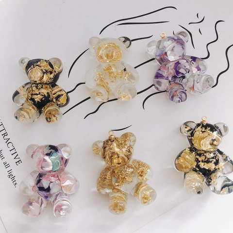 Acrylic Cartoon Bear Charms With Gold Foil Glitter For DIY Earring Jewelry Making Handmade Animal Pendant Accessory