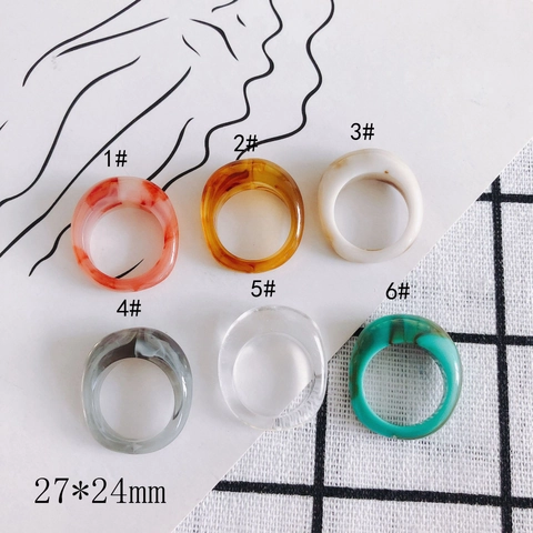 Vintage Resin Acrylic Chunky Ring For Women Minimalist Marble Translucent Round Finger Rings Fashion Jewelry Accessory