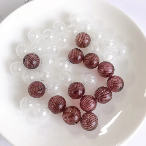Handmade Lampwork Glass Beads Spiral Pattern Hollow Round Loose Beads For Jewelry Making DIY Craft Necklace Accessories