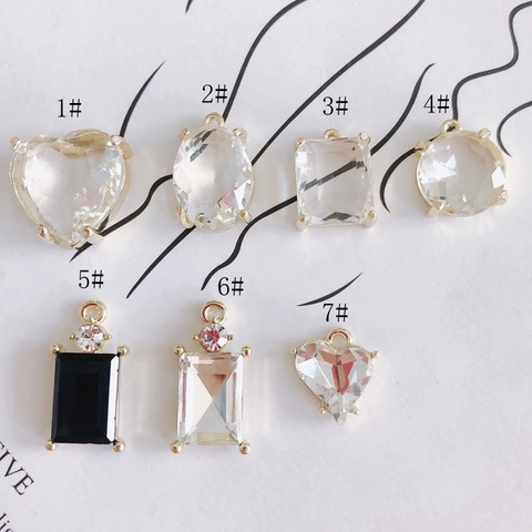 Legierung Strass Geometrische Herz Anhänger Charms Für DIY Halskette Ohrring Schmuckherstellung Zubehör Gold Klar Schwarz Kristall Anhänger