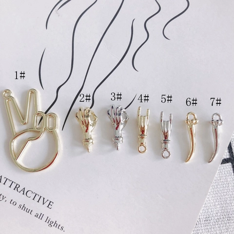 Alloy Hand Gesture And Horn Pendants Charms For DIY Jewelry Making Victory OK Rock Horn Gold Silver Pendants Jewelry Material