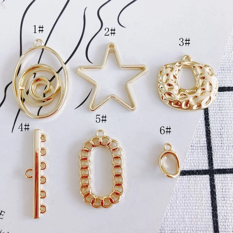 DIY Alloy Electroplated Gold Geometric Star Spiral Hammered Pendants For Earring Necklace Jewelry Making Findings Accessories