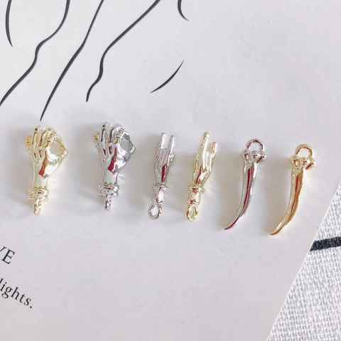 Alloy Hand Gesture And Horn Pendants Charms For DIY Jewelry Making Victory OK Rock Horn Gold Silver Pendants Jewelry Material